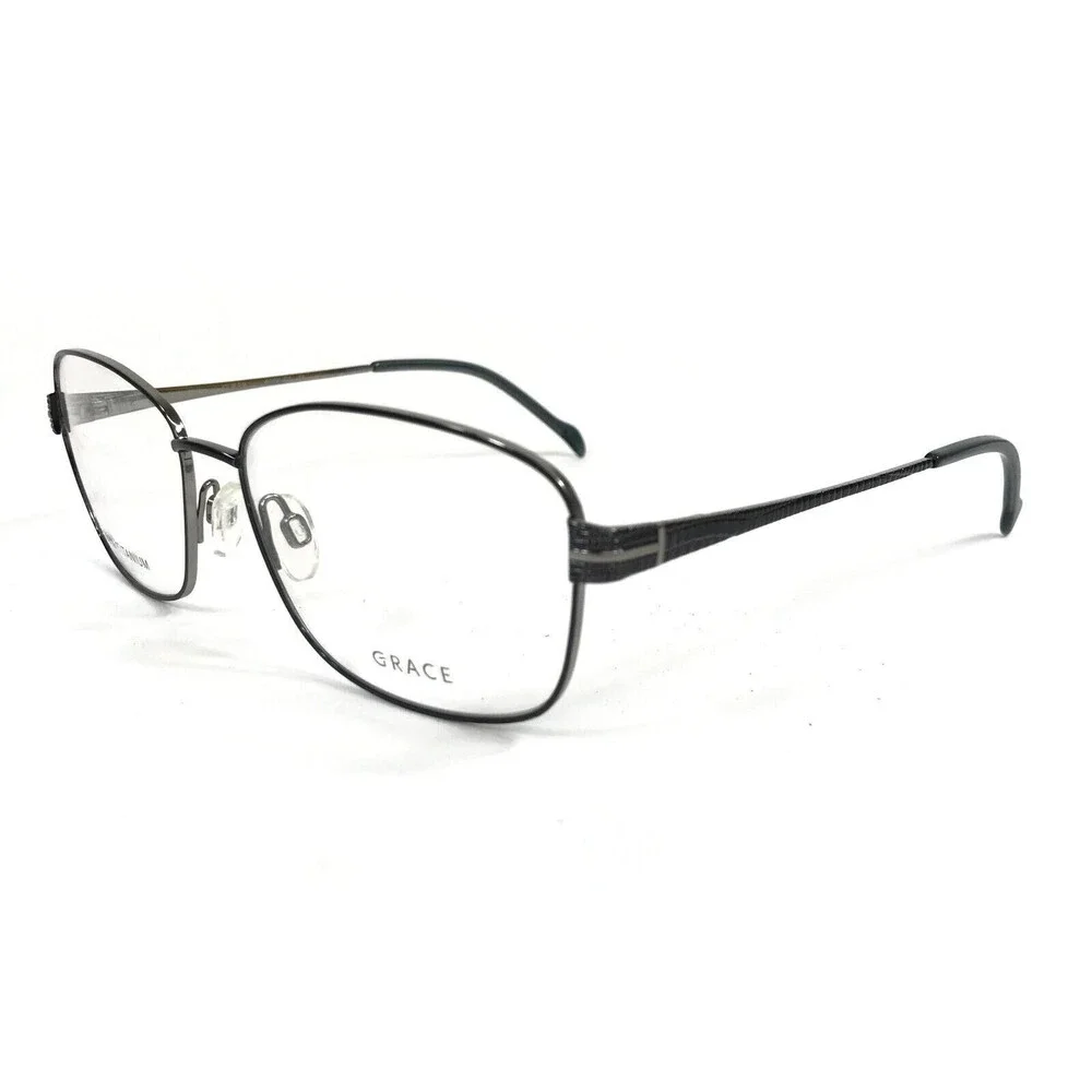 Grace Eyeglasses Frames QUEEN 8088 C1 Black Gray Rectangle Titanium 58-16-145